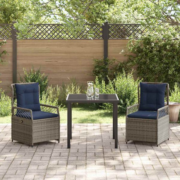 vidaXL Garten Essgruppe 3 pcs Grau Poly-Rattan