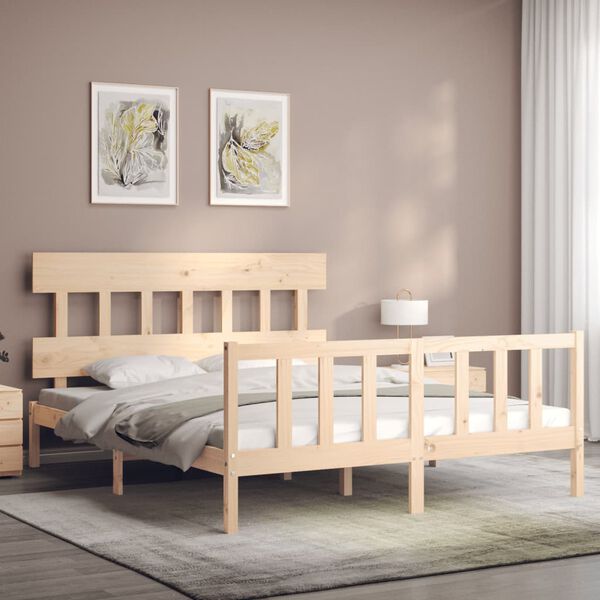 vidaXL Massivholzbett mit Kopfteil