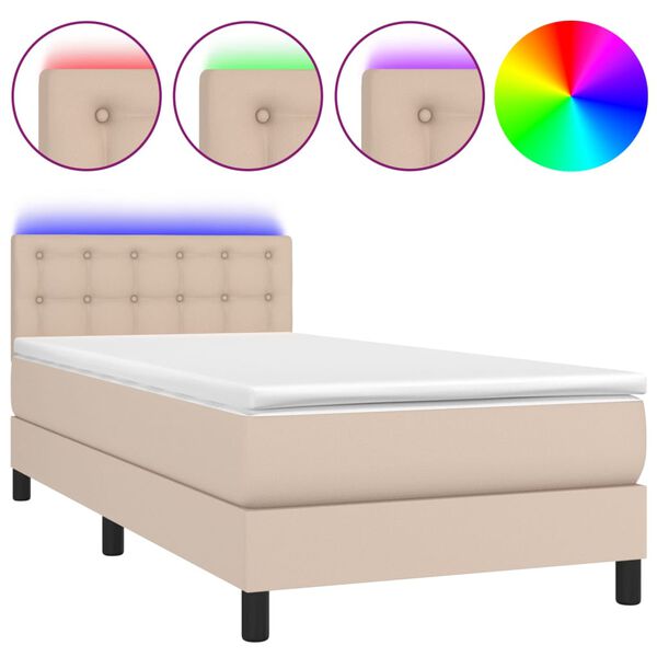 vidaXL Boxspringbett mit Matratze & LED Cappuccino-Braun 90x200cm