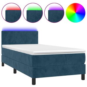 vidaXL Boxspringbett mit Matratze & LED Dunkelblau 100x200 cm Samt