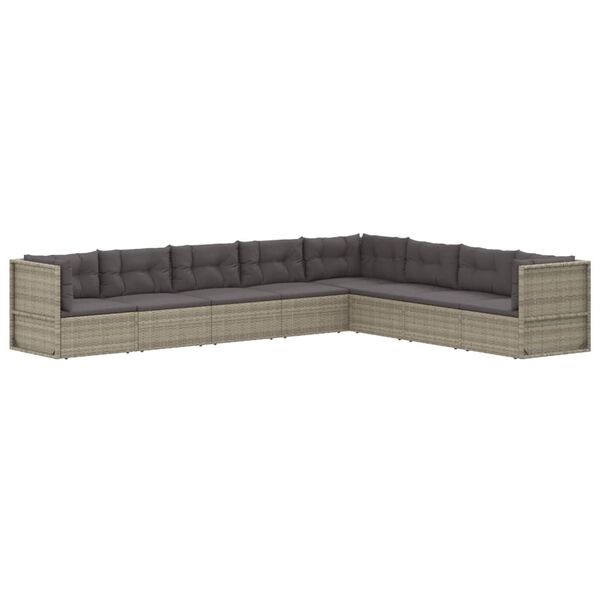 vidaXL 8-tlg. Garten-Lounge-Set mit Kissen Grau Poly Rattan