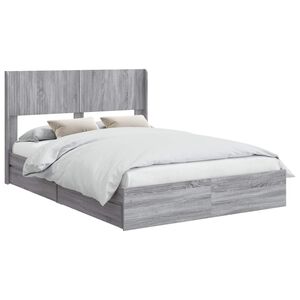 vidaXL Bettgestell mit Stauraum und Kopfteil Grau Sonoma 150 x 200 cm
