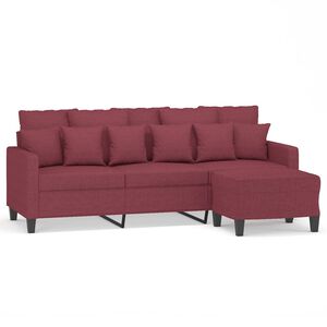 vidaXL 3-Sitzer-Sofa mit Hocker Weinrot 180 cm Stoff
