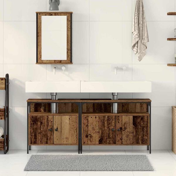 vidaXL Badezimmer Waschbeckenm&ouml;bel mit Regal 3 pcs Braun Holzwerkstoff