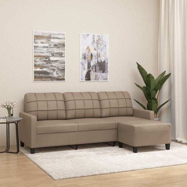 vidaXL 3-Sitzer-Sofa mit Hocker Cappuccino-Braun 180 cm Kunstleder