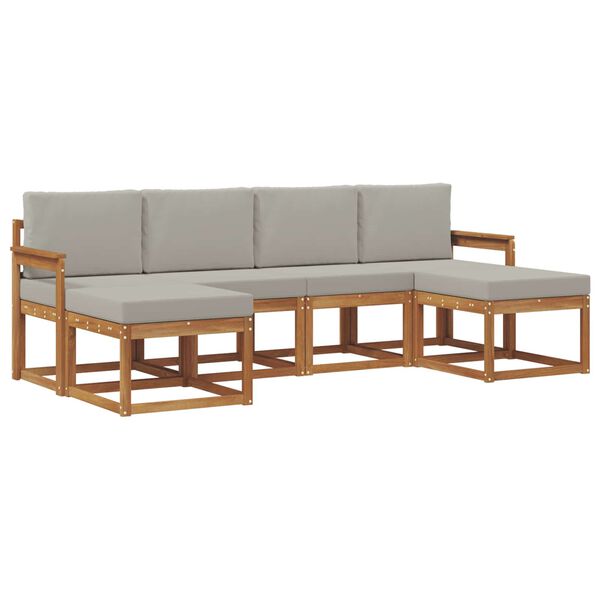 vidaXL Outdoor-Sofagarnitur mit Kissen 6 pcs Nat&uuml;rlich und Hellgrau