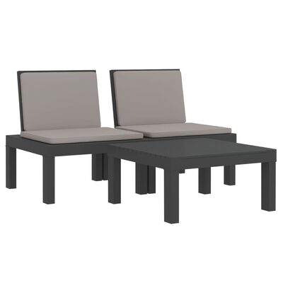 vidaXL 3-tlg. Garten-Lounge-Set mit Kissen Anthrazit PP