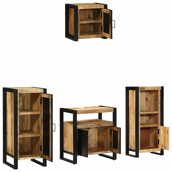 vidaXL Badezimmerm&ouml;bel-Set 4 pcs Braun und Schwarz Massivholz Mango