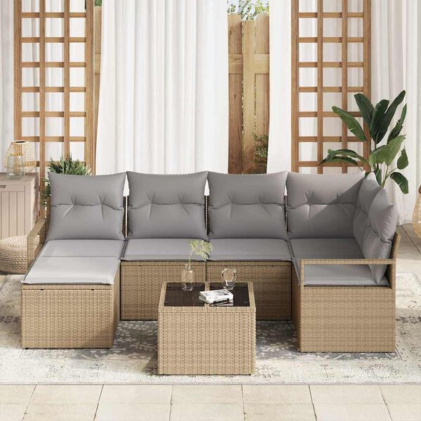 vidaXL Garten-Sofa-Set mit Kissen 7 pcs Beige und Hellgrau