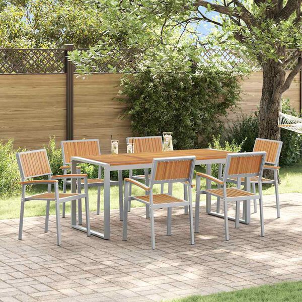 vidaXL Garten Essgruppe 7 pcs Grau Massivholz Akazie