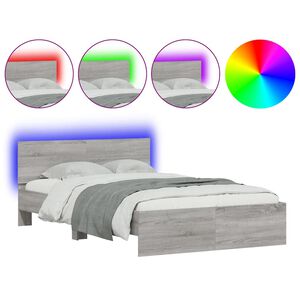 vidaXL Bettgestell mit Kopfteil LED-Beleuchtung Grau Sonoma 140x200 cm