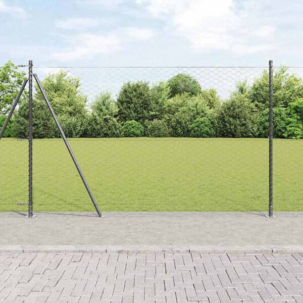 vidaXL Zaunpfosten Grau 50 x 1,5 m (50 mm Maschen) Stahl und PVC