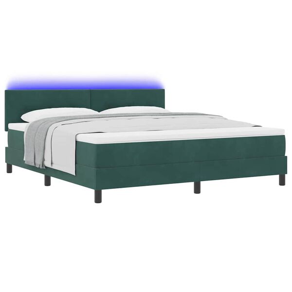 vidaXL LED Boxspringbett mit Matratze Dunkelgr&uuml;n 180 x 200 cm Samt