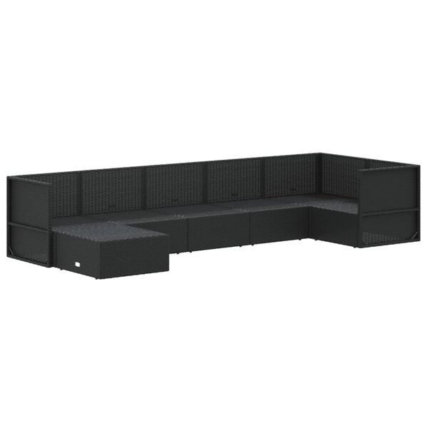 vidaXL 7-tlg. Garten-Lounge-Set mit Kissen Schwarz Poly Rattan
