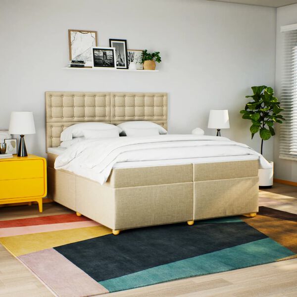 vidaXL Boxspringbett mit Matratze Creme 200x200 cm Stoff