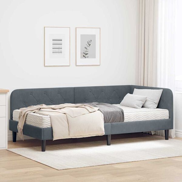 vidaXL Eckbettgestell mit Matratze Dunkelgrau 100 x 200 cm Samt