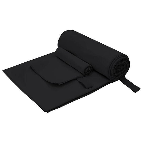 vidaXL Sporthandtuch Set 2 pcs Schwarz Stoff