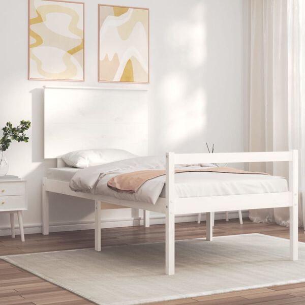 vidaXL Seniorenbett mit Kopfteil 90x200 cm Wei&szlig; Massivholz