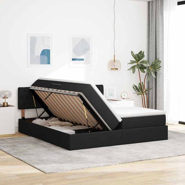 vidaXL Aufbewahrungsbett mit Matratze Schwarz 200 x 200 cm Kunstleder