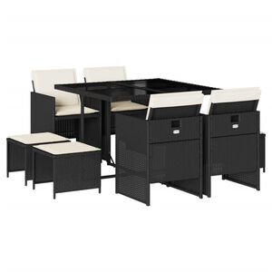 vidaXL 9-tlg. Garten-Essgruppe mit Kissen Braun Poly Rattan
