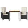 vidaXL 3-tlg. Bistro-Set mit Kissen Schwarz Poly Rattan und Akazie