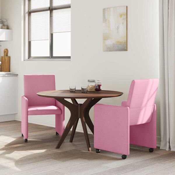 vidaXL Esszimmerst&uuml;hle mit Rollen 2 pcs Rosa 57 x 66 x 94 cm Stoff