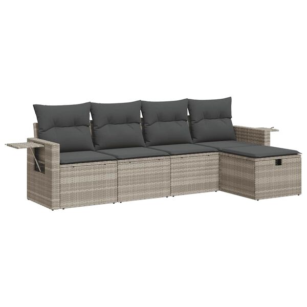 vidaXL 5-tlg. Garten-Sofagarnitur mit Kissen Hellgrau Poly Rattan