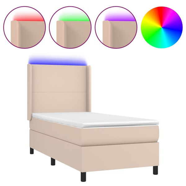 vidaXL Boxspringbett mit Matratze & LED Cappuccino-Braun 100x200cm