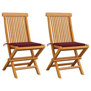 vidaXL Gartenst&uuml;hle mit Weinroten Kissen 2 Stk. Massivholz Teak