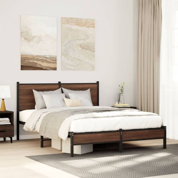 vidaXL Metallbett ohne Matratze Braun Eichen-Optik 140x200 cm