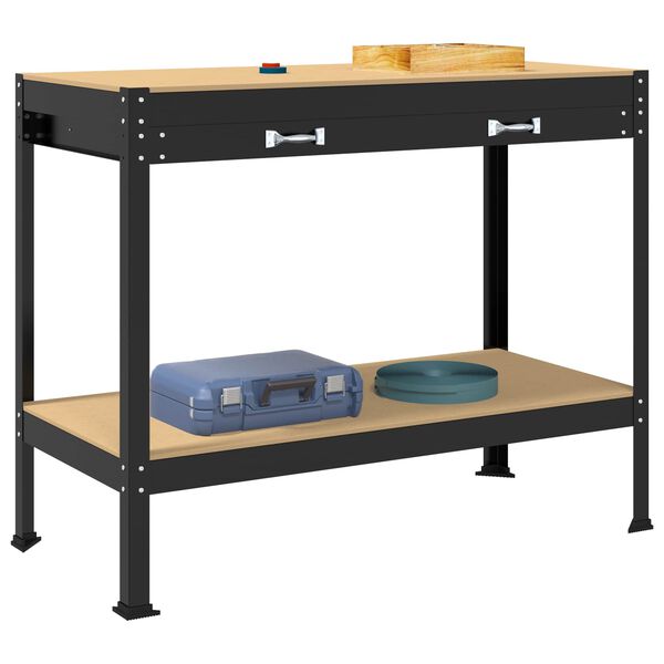 vidaXL Werkb&auml;nke mit Schubladen Schwarz 114 x 54 x 91 cm Holzwerkstoff
