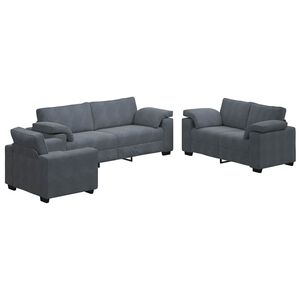 vidaXL 3-tlg. Sofagarnitur mit Kissen Dunkelgrau Samt