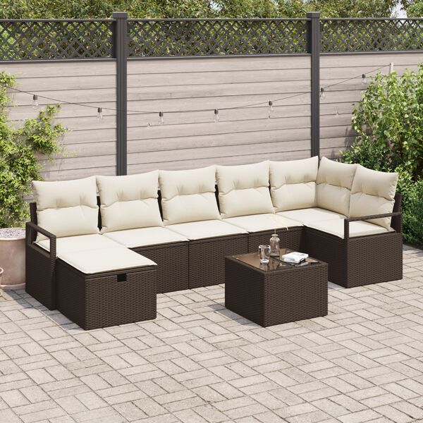 vidaXL Sofa Set mit Kissen mit Speicher Braun und Creme Poly-Rattan