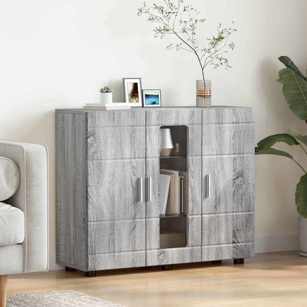 vidaXL Sideboard mit Tür Grau Sonoma 55,5 x 29 x 100 cm Holzwerkstoff