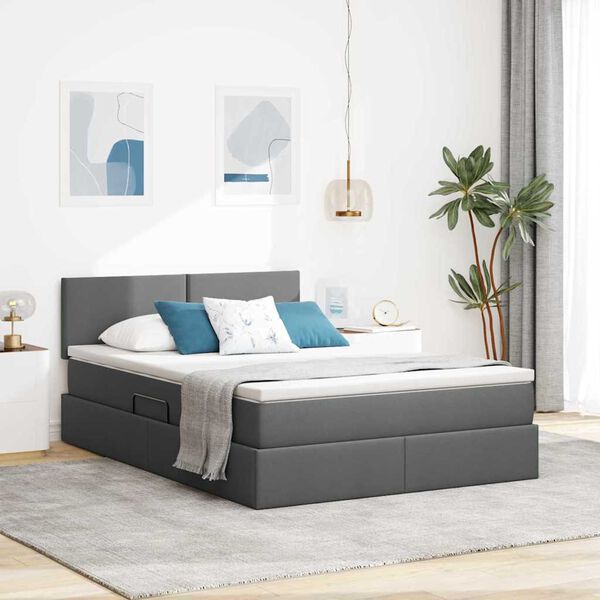vidaXL Bett mit Stauraum und LED Dunkelgrau 140 x 200 cm Polyester