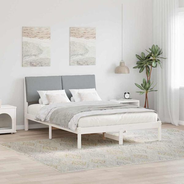 vidaXL Bettgestell Wei&szlig; und Hellgrau 150 x 200 cm Massivholz Kiefer