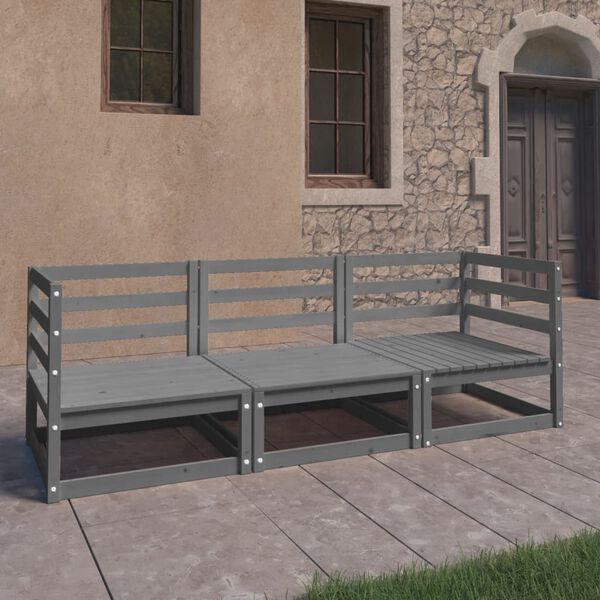 vidaXL Outdoor-Sofa 3-Sitzer Grau Massivholz Kiefer