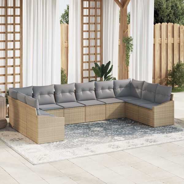 vidaXL Sofa Set mit Kissen 10 pcs Beige Poly-Rattan