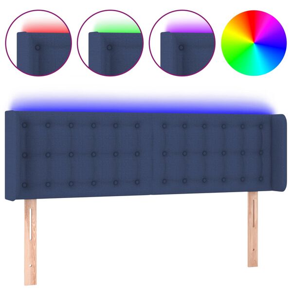 vidaXL LED Kopfteil Blau 147x16x78/88 cm Stoff