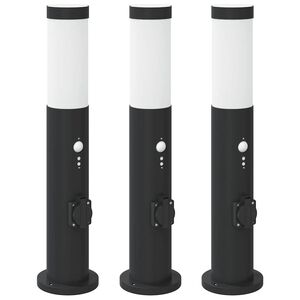 vidaXL Pollerleuchten mit Sensor&Steckdose 3er 50 cm Edelstahl IP44