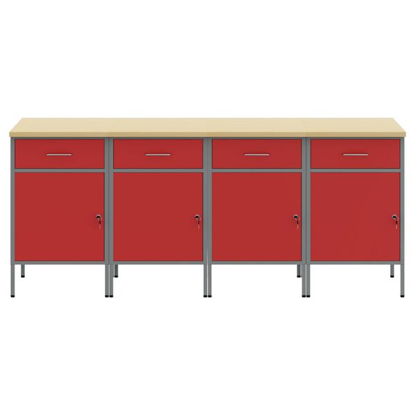 vidaXL Werkbank mit Schubladen 4 pcs Rot und Grau 200 x 55 x 85 cm