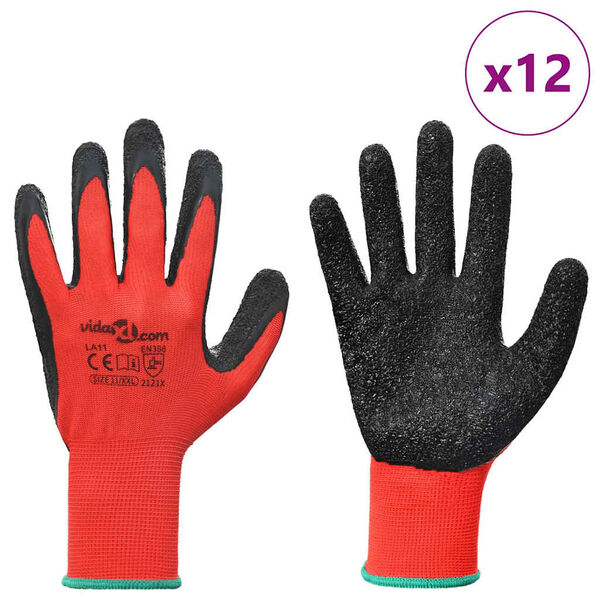 vidaXL Arbeitshandschuhe 12 pcs Rot und Schwarz 11 / XXL
