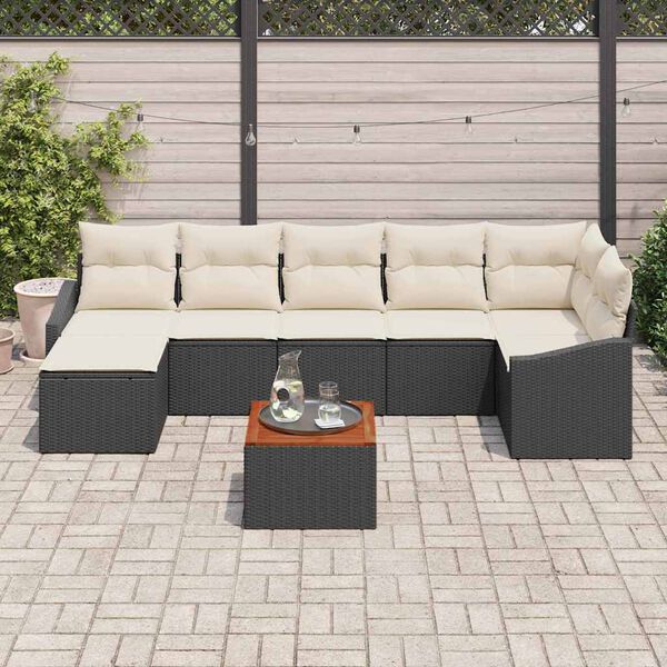 vidaXL Gartensofa-set mit Kissen 8 pcs Schwarz Poly-Rattan