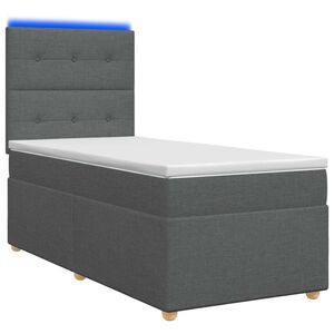 vidaXL LED Boxspringbett mit Matratze Dunkelgrau 90 x 190 cm Stoff
