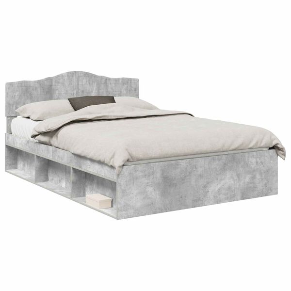 vidaXL Bettrahmen mit Kopfteil Beton 140 x 190 cm Massives Kiefernholz