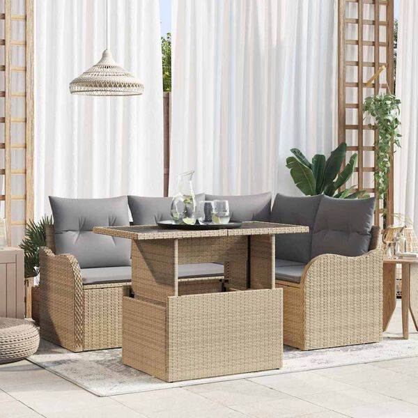vidaXL Outdoortisch-Set mit Kissen 5 pcs Beige Poly Rattan