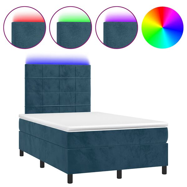 vidaXL Boxspringbett mit Matratze & LED Dunkelblau 120x190 cm Samt