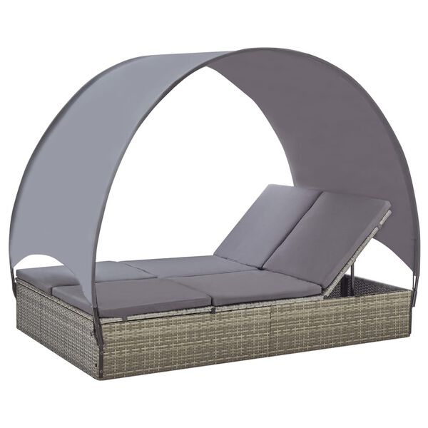 vidaXL Doppel-Sonnenliege mit Sonnendach Poly Rattan Grau