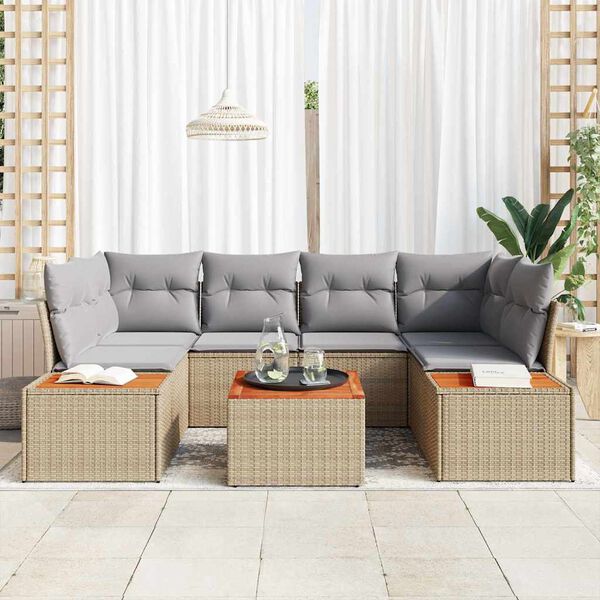 vidaXL Garten-Sofa-Set mit Kissen 7 pcs Beige Poly Rattan