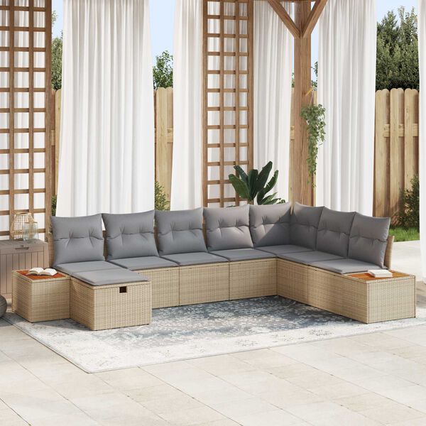 vidaXL Gartensofa-set mit Kissen 9 pcs Beige Poly-Rattan